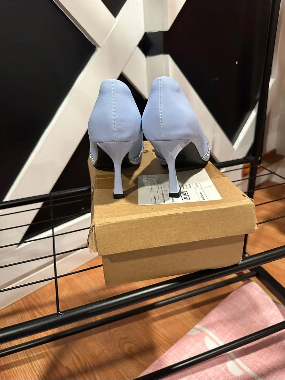 Light Blue Pointed Toe Pumps with Rhinestone Accent - Women